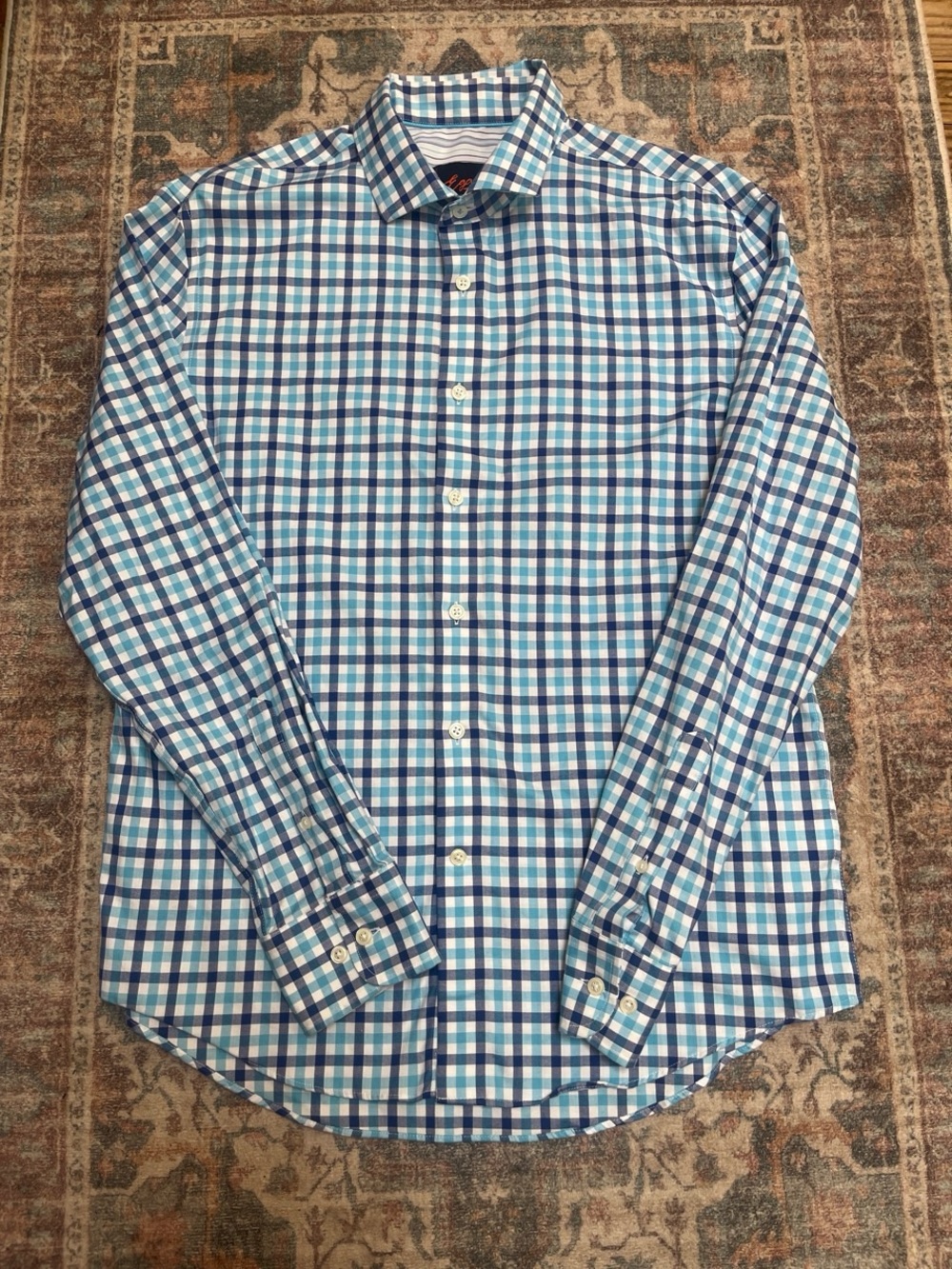 Egara Blue and White Plaid Button-Down Shirt